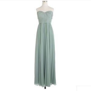 jcrew green silk chiffon maxi marbella strapless dress